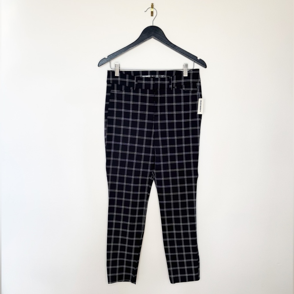 Old Navy's Navy High-Waisted Windowpane-Plaid Pixie Skinny Ankle Pants - Size 6